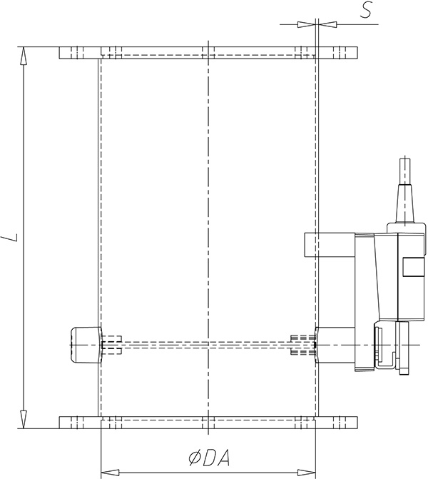 Technical drawings of motorized damper with flange