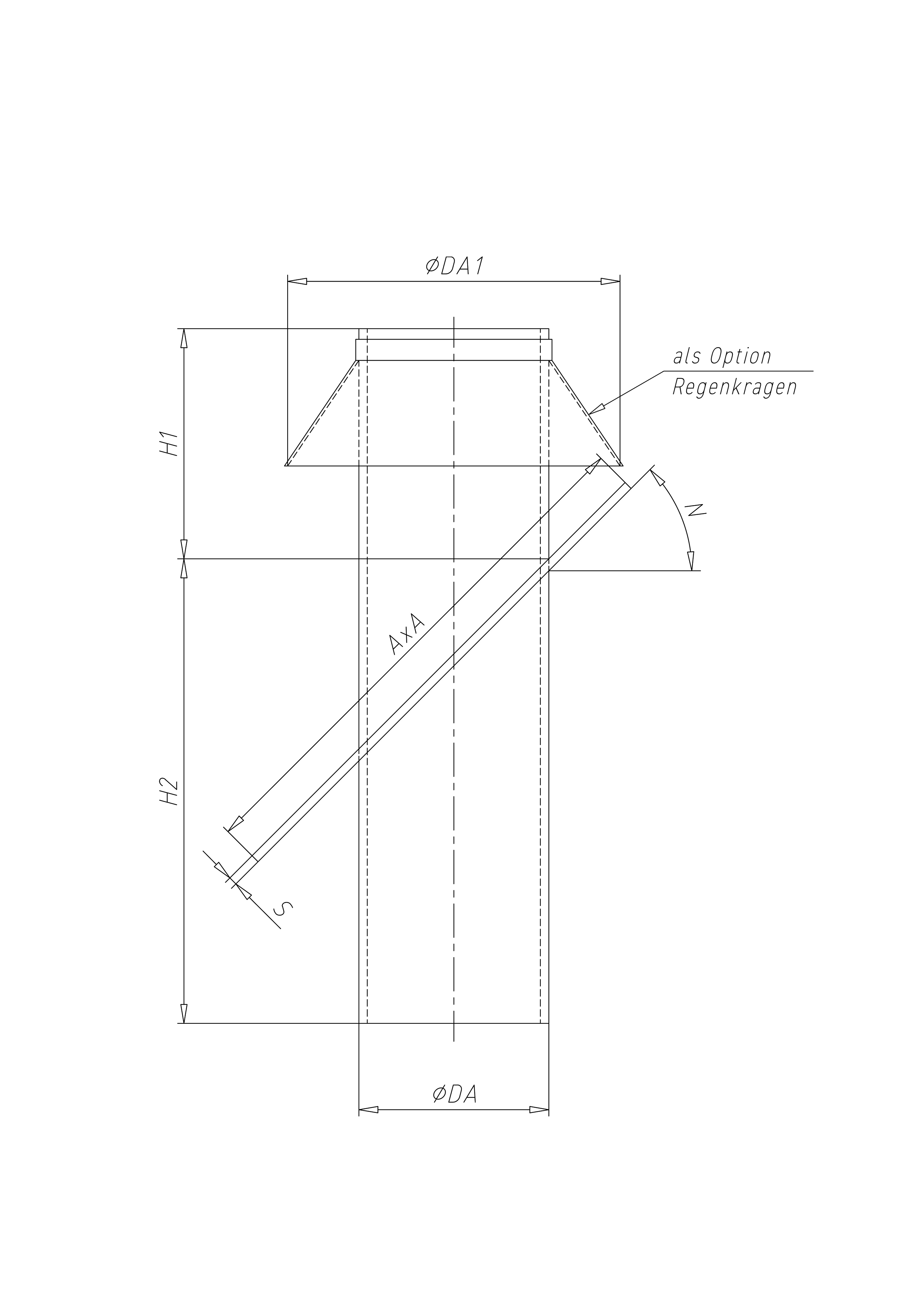 Roof head 23°-45° plastic - technical drawing